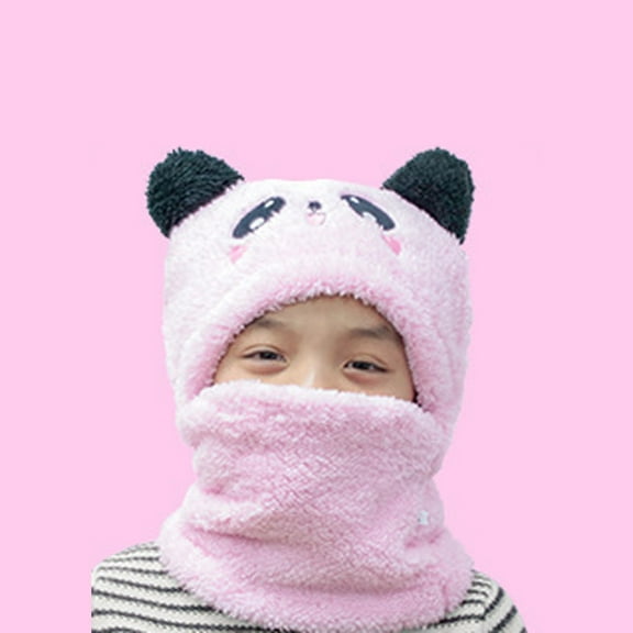Dyfzdhu Children Hat Cartoons Thicken Ear Cap Bib In One Girls Boys Cotton Pink