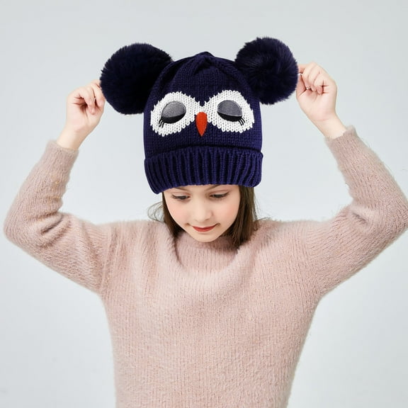Dyfzdhu Children Kids Boys Girls Knitted Hat Fleece Windproof Winter Thicken Warm Cap Blue