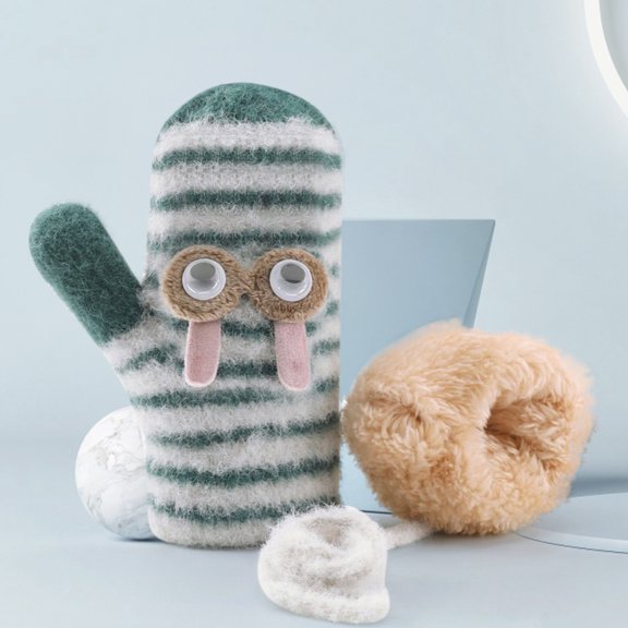 Dyfzdhu Children Warm Gloves Windproof Thickened Mitten Cute Plush Kids Gloves Green