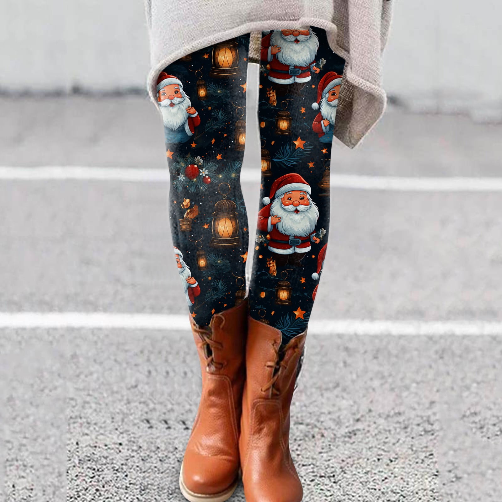Stretch Santa Dyfzdhu Christmas Leggings for Women Plus Size High Waisted Trendy Xmas ...