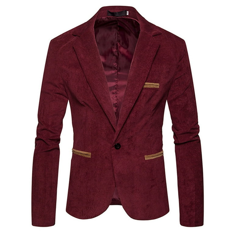 Dyfzdhu Corduroy Blazers for Men Business Casual Long Sleeve Suit Jacket Fall Winter Plus Size Blazer Red Walmart