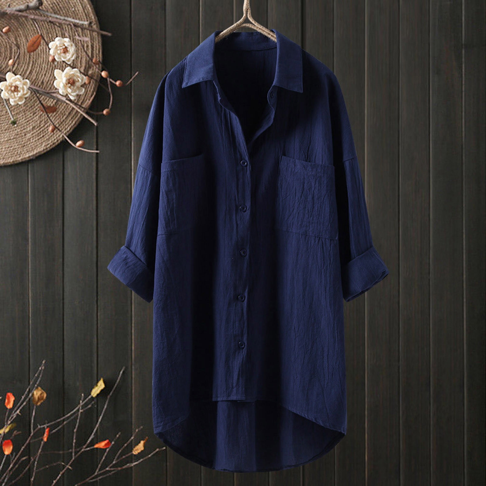 Dyfzdhu Cotton Linen Shirts for Women Casual Blouses Tops Long Sleeve ...