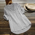 thumbnail image 1 of Dyfzdhu Cotton Linen Shirts for Women Casual Striped Loose Rolled Long Sleeve Blouse Tunic Button Down Shirt Gray, 1 of 4