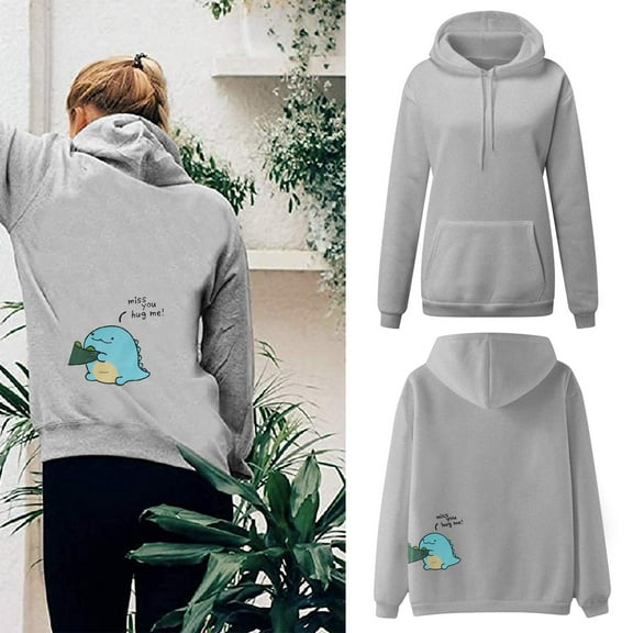 Dyfzdhu Couple Hoodies Women Cute Dinosaur Graphic Sweatshirt Long Sleeve Lined Pullover Top
