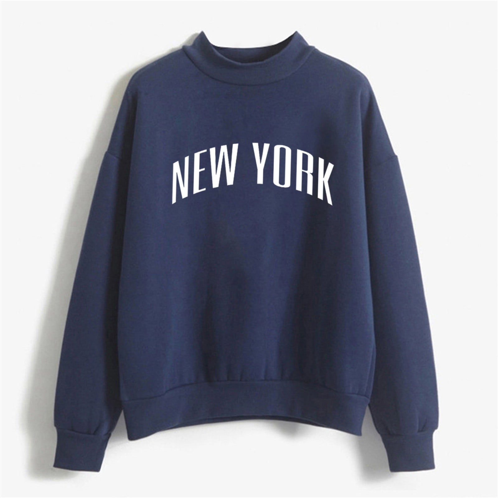 Dyfzdhu Oversized Crewneck Sweatshirts Women New York USA Graphic Long  Sleeve Pullover Sweater Navy Blue 