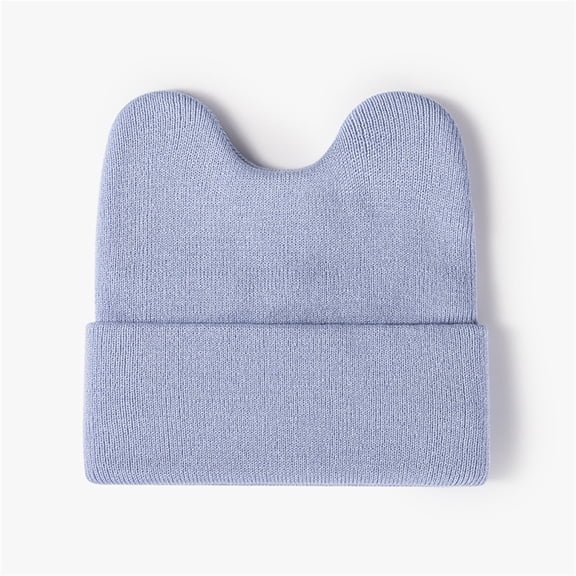 Dyfzdhu Cute Rabbit Ears Woolen Hat Solid Warm Outdoor Knitted for Women Girls Blue