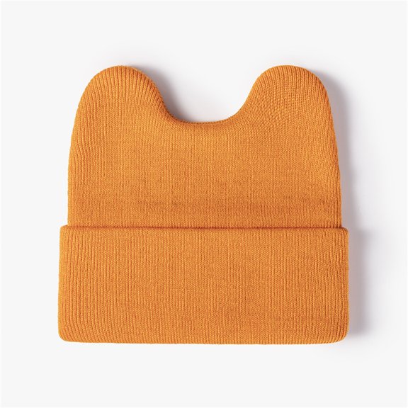 Dyfzdhu Cute Rabbit Ears Woolen Hat Solid Warm Outdoor Knitted for Women Girls Orange