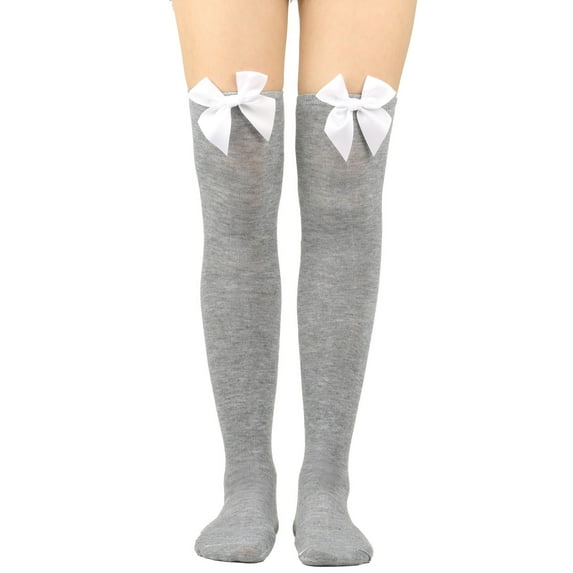Dyfzdhu Cute Stockings For Womens Bowknot Solid Color Thigh High Socks Breathable Over The Knee Socks Festival Christmas Long Tube Socks
