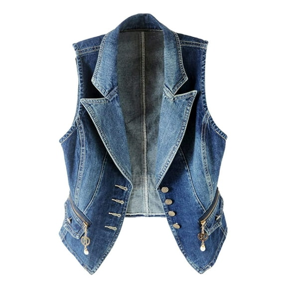 Dyfzdhu Denim Jacket for Women Vintage Button Down Distressed Cropped Sleeveless Jean Coat