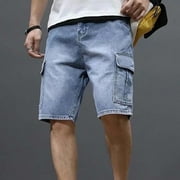 Dyfzdhu Denim Shorts for Men Plus Size Summer Casual Low Waist Cargo Short Pants With Pocket Blue