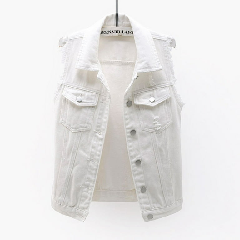 Ladies white denim vest new arrivals