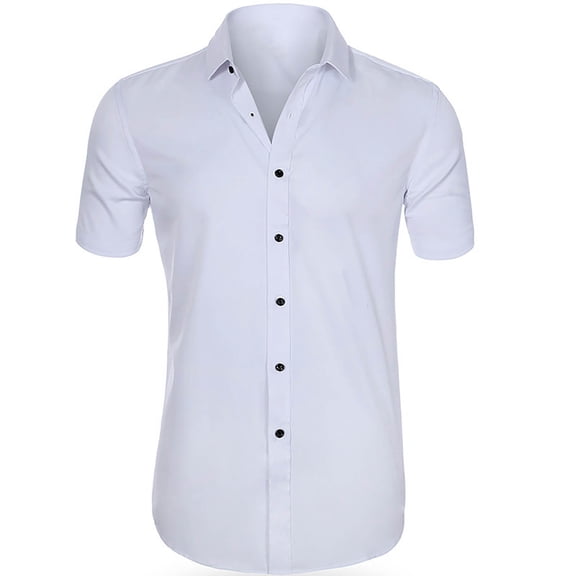 Dyfzdhu Dress Shirts for Men Plus Size Short Sleeved Shirt Trendy Casual Top White