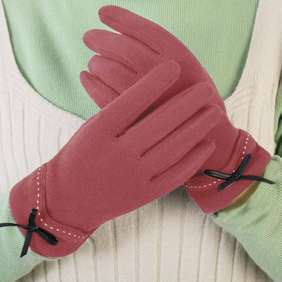 Dyfzdhu Fall Winter Screen Gloves Outdoor Driving Riding Warm Gloves Women Fleece Bow Knot Non Down Fleece Gloves Pink