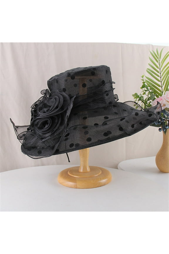 Fascinators Hats for Women Flower Polka Dots Wide Brim Sun Hat Wedding Tea Party Summer Beach Bucket Hats