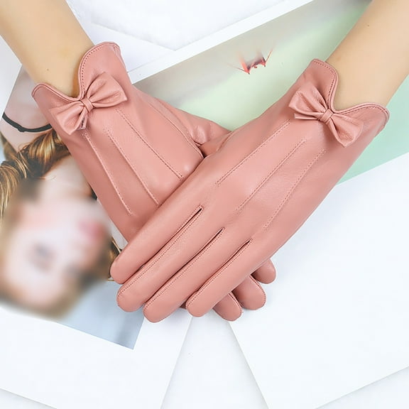 Dyfzdhu Fashion Lace Butterfly Embroidery Fleece Lined Gloves Womens Lambskin Leather Driving Gloves Pink