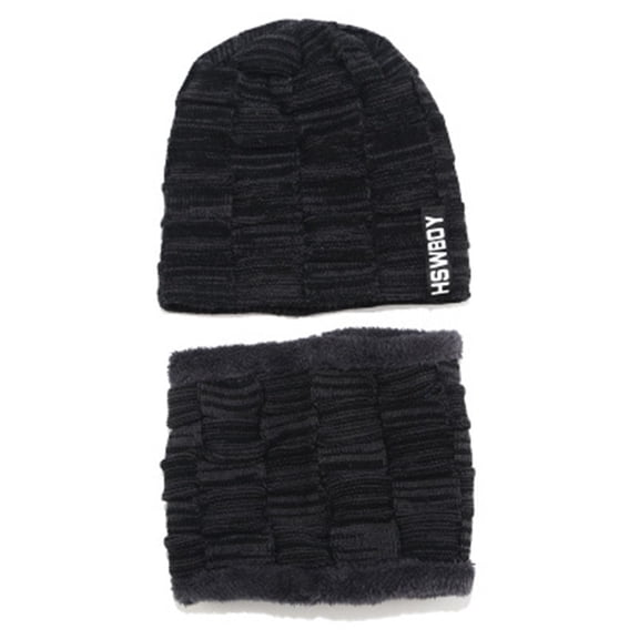 Dyfzdhu Fashion Men Women Winter Gradient Knit Hat Collar Set Thick Warm Wool Earmuffs Black