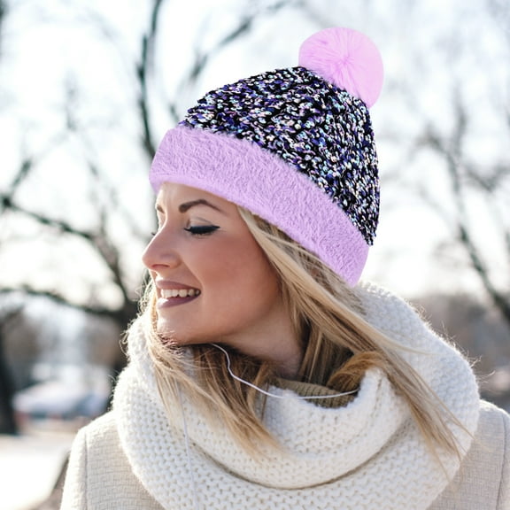 Dyfzdhu Fashion Women Casual Winter Warm Knit Ski Beanie Ball Hat Crochet Cap Purple