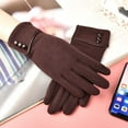 thumbnail image 1 of Dyfzdhu Fashion Women Keep Warm Winter Cuff Soft Lining Button Decoration Gloves Brown, 1 of 3