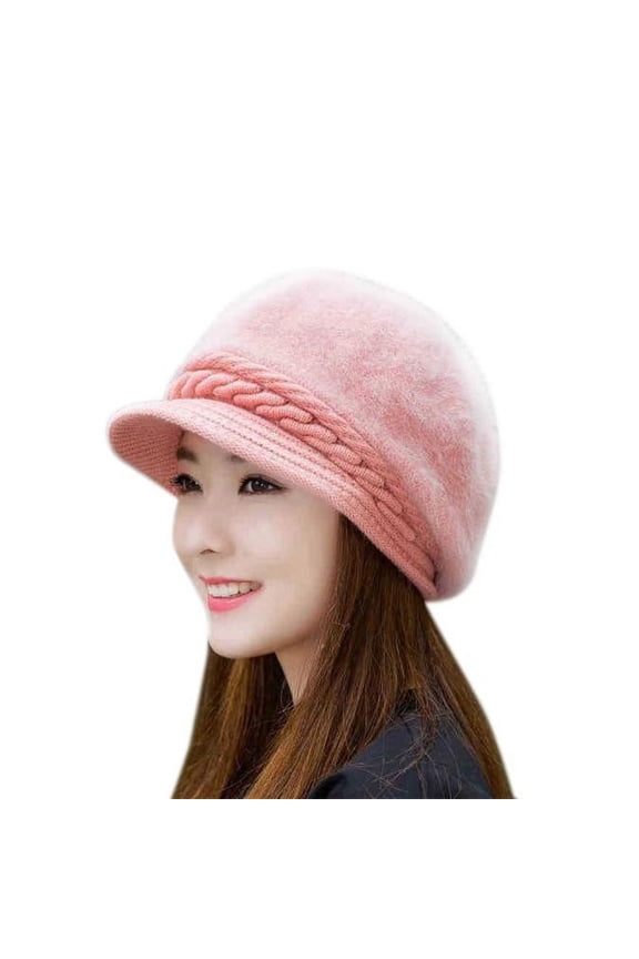 Fashion Women Knitted Winter Hats Rabbit Hat Cap Skullies Pk Baseball Caps Pink
