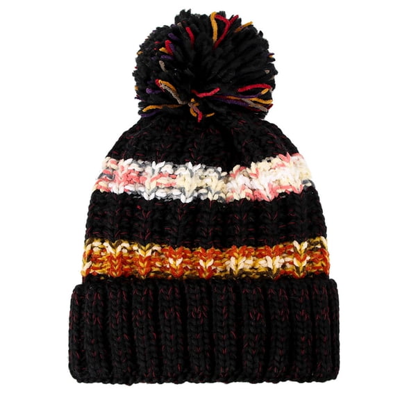 Dyfzdhu Fashion Women Warm Solid Thicken Wool Hat Stripe Knit Windproof Cap Black