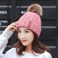 thumbnail image 1 of Dyfzdhu Fashion Women Warm Solid Thicken Wool Hat Stripe Knit Windproof Cap Pink, 1 of 9