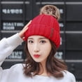 thumbnail image 1 of Dyfzdhu Fashion Women Warm Solid Thicken Wool Hat Stripe Knit Windproof Cap Red, 1 of 4