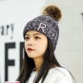 thumbnail image 1 of Dyfzdhu Fashion Women Warm Thicken Wool Hat Stripe Knit Windproof Cap Gray, 1 of 5