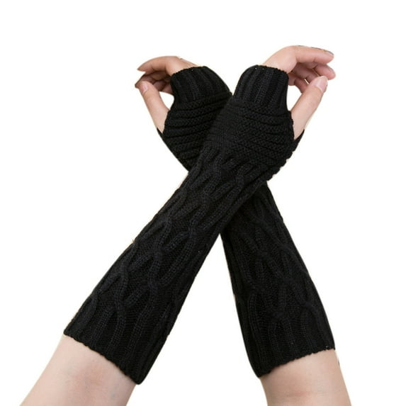 Dyfzdhu Fashion Women Winter Wrist Arm Warmer Knitted Long Fingerless Gloves Mitten BK Black