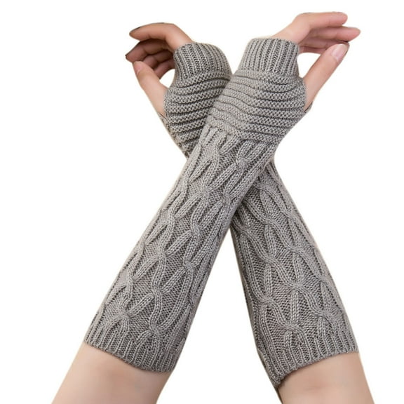 Dyfzdhu Fashion Women Winter Wrist Arm Warmer Knitted Long Fingerless Gloves Mitten Grey