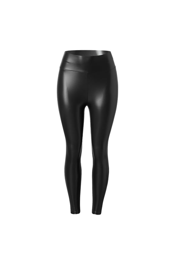 Faux Leather Leggings for Women Tummy Control Stretch High Waist Slim Pleather Pants Plus Size Black