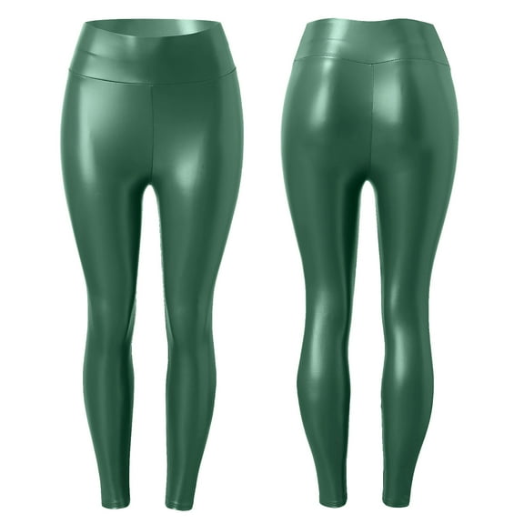 Dyfzdhu Faux Leather Leggings for Women Tummy Control Stretch High Waist Slim Pleather Pants Plus Size Green