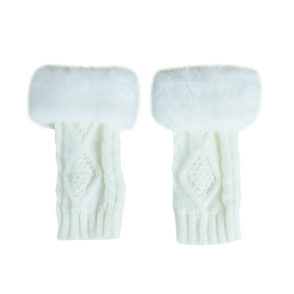 Dyfzdhu Fingerless Gloves for Women Solid Color Fuzzy Warm Elastic Winter Gloves White