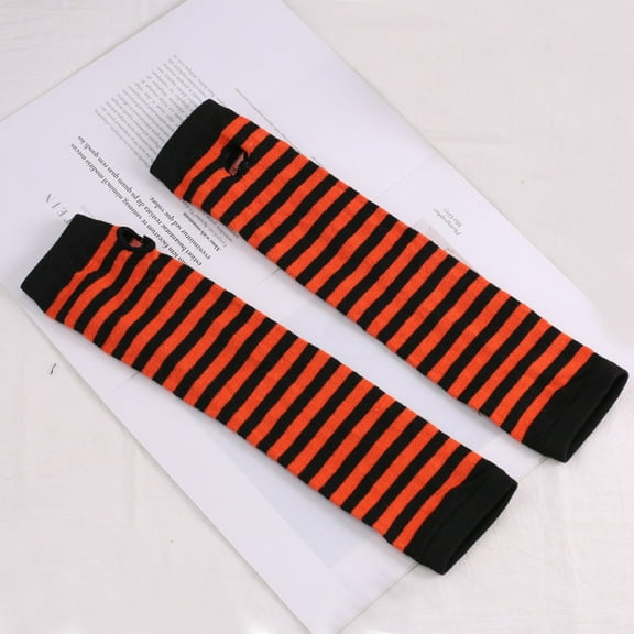 Dyfzdhu Fingerless Gloves for Women Trendy Striped Fall Winter Long Arm Warmer Black