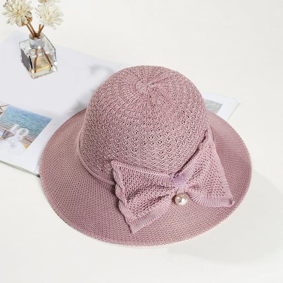 Dyfzdhu Fisherman Hat Women Sun Summer Large Brim Thin Straw Breathable Sunshade Bucket Hat Pink