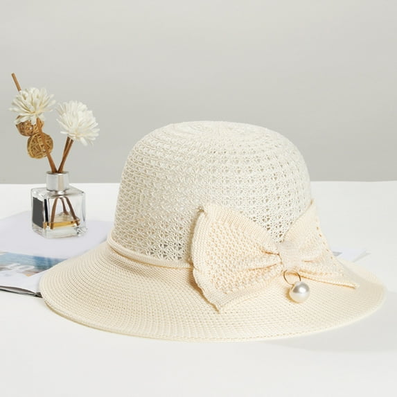 Dyfzdhu Fisherman Hat Women Sun Summer Large Brim Thin Straw Breathable Sunshade Bucket Hat White