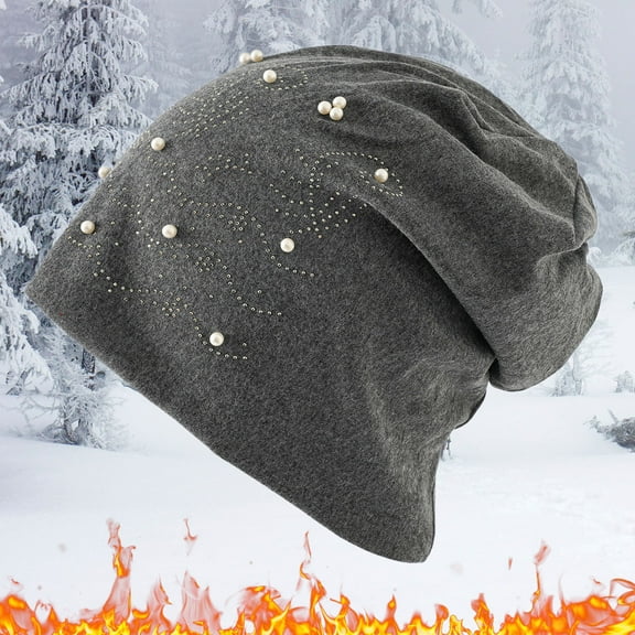 Dyfzdhu Flannel Hat Winter Hats for Women Men Soft Slouchy Warm Fleece Insulated Thermal Gray