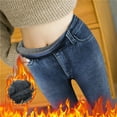 thumbnail image 1 of Dyfzdhu Fleece Lined Jeans for Women Imitation Denim High Waisted Loose Thickened Warm Plush Stretch Skinny Pants, 1 of 9