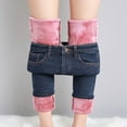 thumbnail image 1 of Dyfzdhu Fleece Lined Jeans for Women Winter Thickened Plush High Waist Slim Thermal Denim Pants Blue, 1 of 9