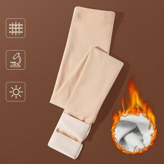 Dyfzdhu Fleece Lined Leggings for Women Winter Thermal Velvet Leggings High Waist Comfy Trousers Hip Lifting Beige
