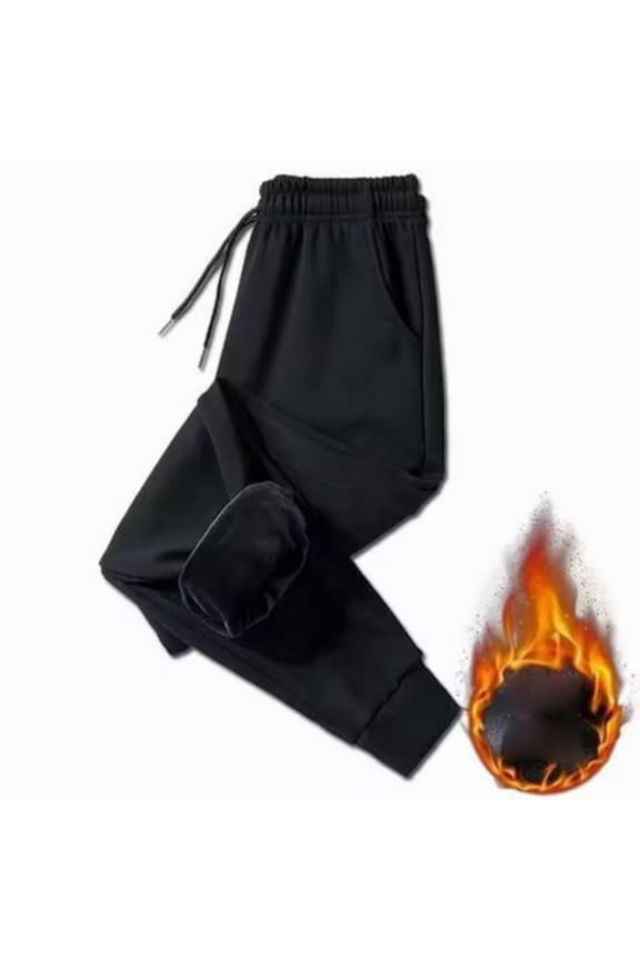 Fleece Lined Sweatpants for Women Winter Thermal Thickened Plus Size Loose Elastic High Waist Sports Workout Pants Black