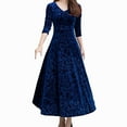 thumbnail image 1 of Dyfzdhu Formal Dresses for Women Plus Size Elegant Floral Print V Neck Long Sleeve Pleuche Velvet Maxi Dress Wedding Guest Party Blue, 1 of 6