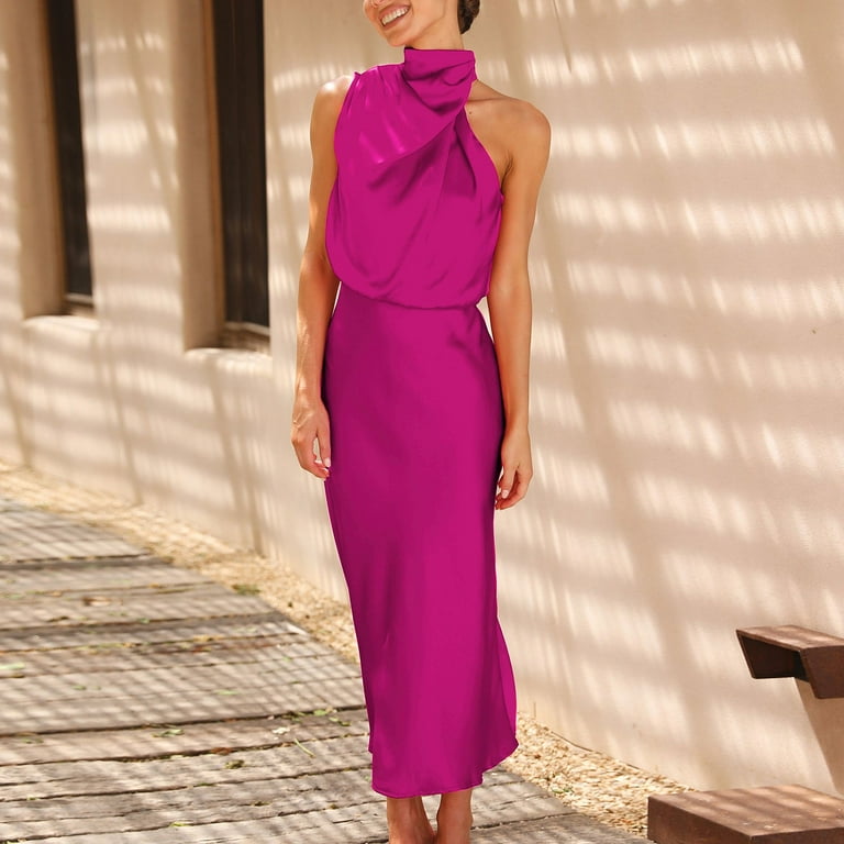 Dyfzdhu Formal Dresses for Women Satin Dress Elegant Sleeveless