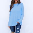 thumbnail image 1 of Dyfzdhu Fuzzy Tops for Women Plus Size Solid Long Sleeve Loose Thermal Fleece Crewneck Sweatshirts Blue, 1 of 5