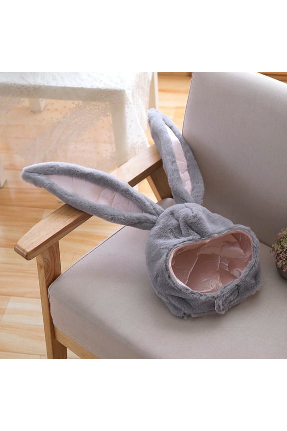 Girl Funny Animal Cute Rabbit Ear Hat Cap Head Cover Plush Gift Dress Party Gray
