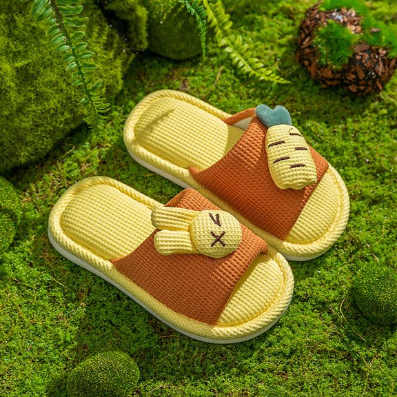 Dyfzdhu Girls Boys Kids Home Slides Indoor Floor Cute Cartoon Soft Comfortable Non Slip Cotton Linen Slipper