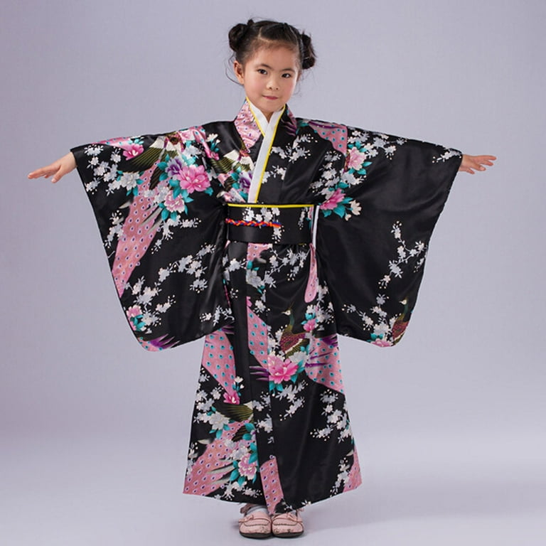 Dyfzdhu Girls Dress Traditional Robe Japanese Girls Kids Clothes