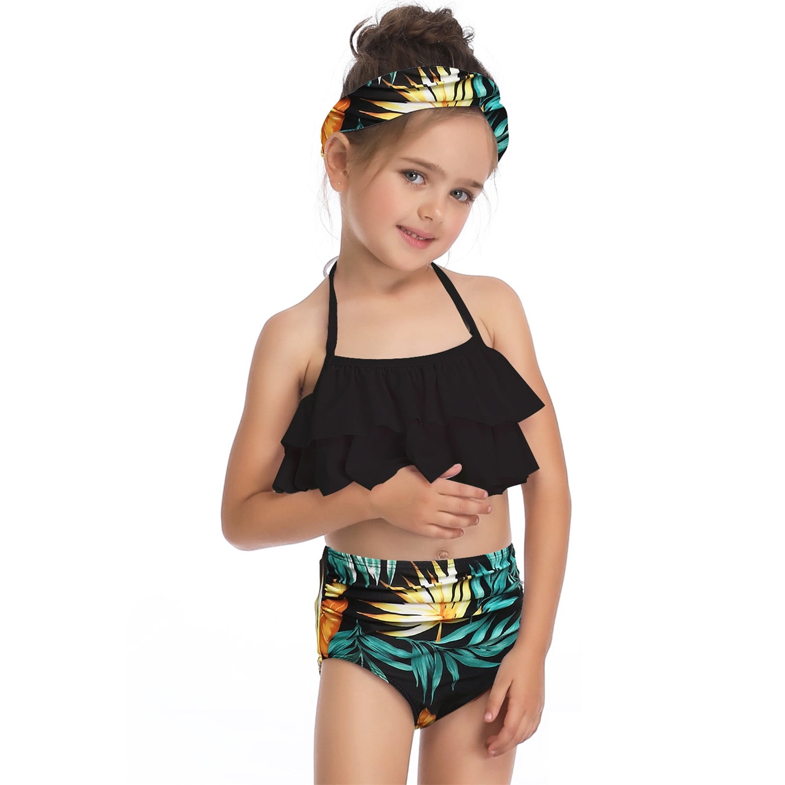 Dyfzdhu Girls Swimsuit Bikini Two Piece Suit Pattern Holiday Cute Bathing  Girls Solid Set Girls Swimwear