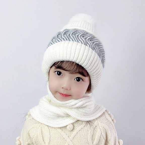 Dyfzdhu Girls Winter Slouchy Knit Warm Hats Wool Cap Scarf Integrated Pullover Cute Parent Child Knitted Hat White