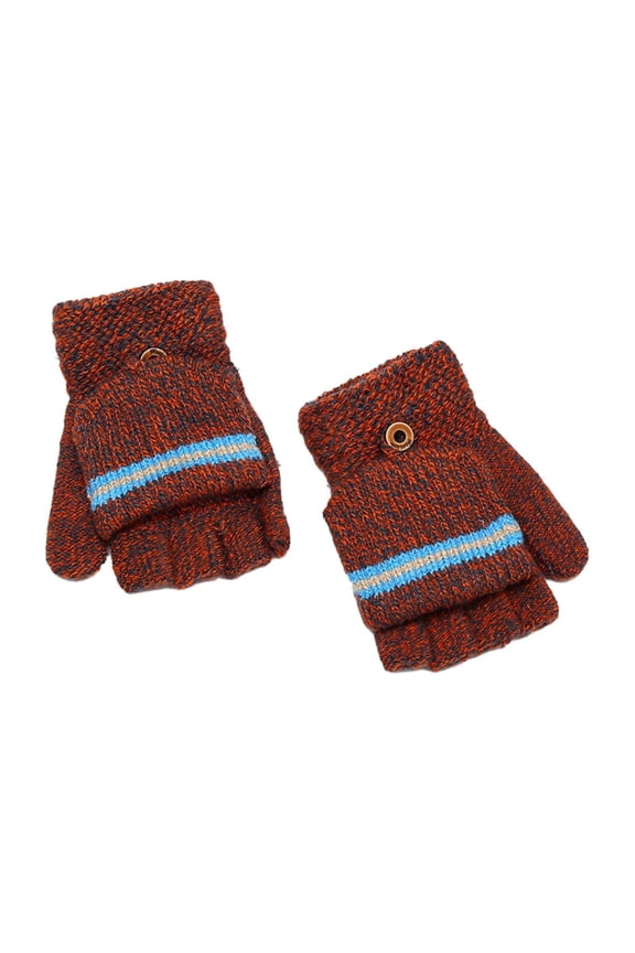 Gloves Fashion Korean Version Of The Men's Children's Striped Half Finger Winter Travel WarmBrick Red One Size All