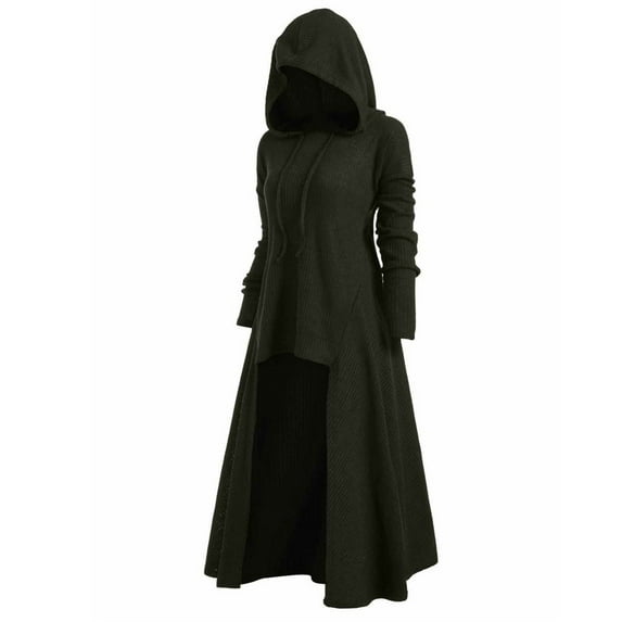 Dyfzdhu Gothic Hoodies for Women Plus Size Vintage Long Sleeve Hooded Sweater High Low Cloak Green